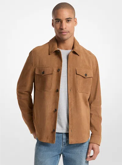 Michael Kors Outlet Perforated Suede Shirt Jacket In Multi