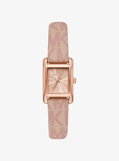 Michael Kors Outlet Petite Monroe Rose Gold-tone And Logo Strap Watch