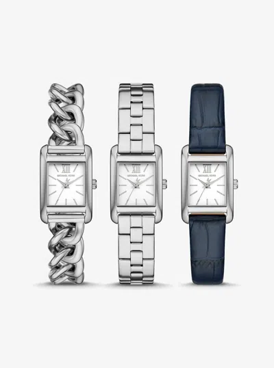 Michael Kors Outlet Petite Monroe Silver-tone And Crocodile-embossed Leather Watch Strap Set
