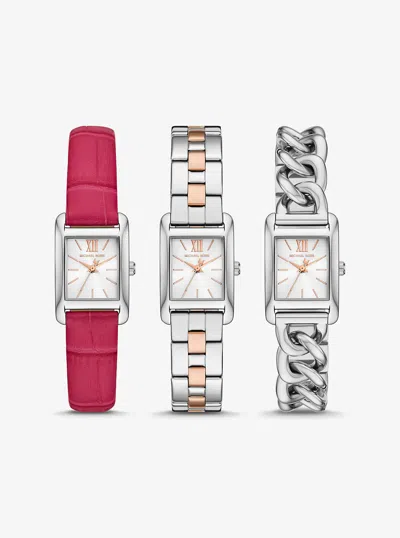 Michael Kors Outlet Petite Monroe Two-tone And Crocodile-embossed Leather Watch Strap Set In Pink
