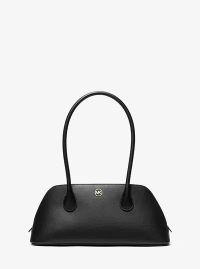 Michael Kors Outlet Petra Medium Leather Shoulder Bag In Black