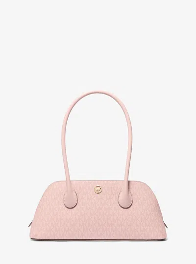 Michael Kors Outlet Petra Medium Signature Logo Shoulder Bag In Pink