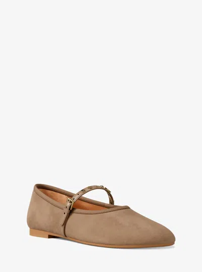 Michael Kors Outlet Phoebe Embellished Leather Ballet Flat In Brown
