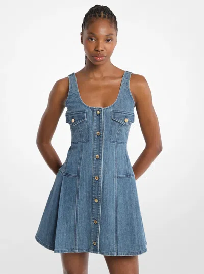 Michael Kors Outlet Pleated Denim Mini Dress In Blue