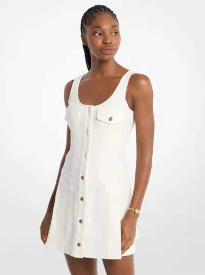 Michael Kors Outlet Pleated Denim Mini Dress In White