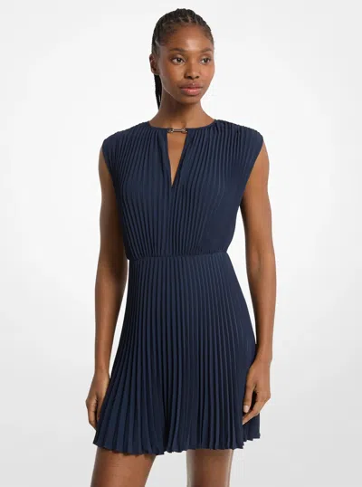 Michael Kors Outlet Pleated Satin Back Crepe Mini Dress In Blue