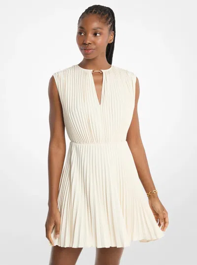 Michael Kors Outlet Pleated Satin Back Crepe Mini Dress In White