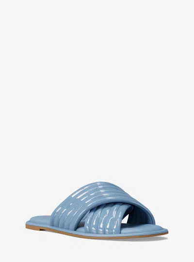 Michael Kors Outlet Portia Patent Slide Sandal In Blue