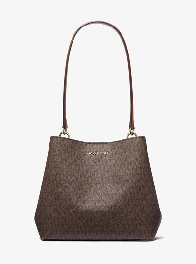 Michael Kors Outlet Pratt Medium Signature Logo Shoulder Bag In Brown