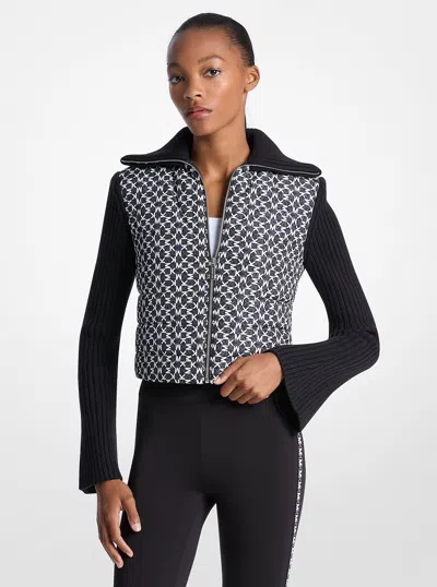 Michael Kors Outlet Quilted Graphic Logo And Knit Jacket In Black