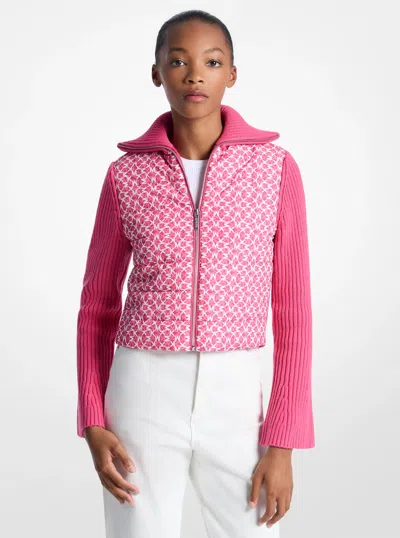 Michael Kors Outlet Quilted Graphic Logo And Knit Jacket In Pink