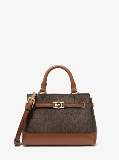 Michael Kors Outlet Reed Extra-small Signature Logo Satchel In Brown