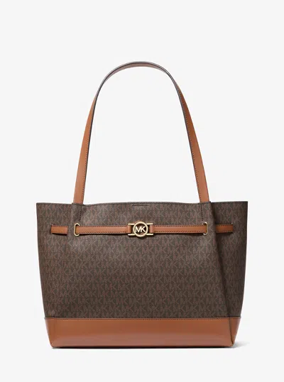 Michael Kors Outlet Reed Large Signature Logo Tote Bag In Brown