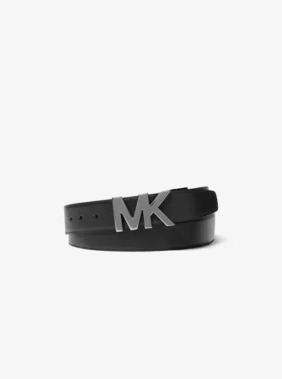 Michael Kors Outlet Reversible Signature Logo And Leather Belt In Black