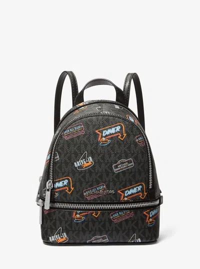 Michael Kors Outlet Rhea Extra-small Printed Signature Logo Backpack In Black