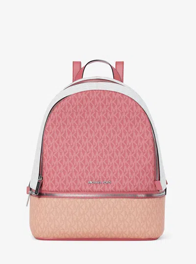 Michael Kors Outlet Rhea Medium Color-block Signature Logo Backpack In Pink