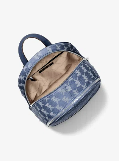 Michael Kors Outlet Rhea Medium Logo Jacquard Denim Backpack In Blue