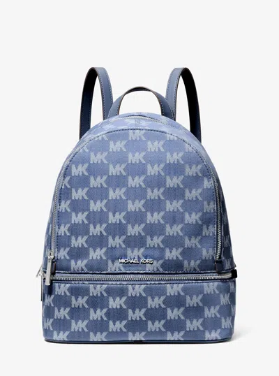 Michael Kors Outlet Rhea Medium Logo Jacquard Denim Backpack In Blue