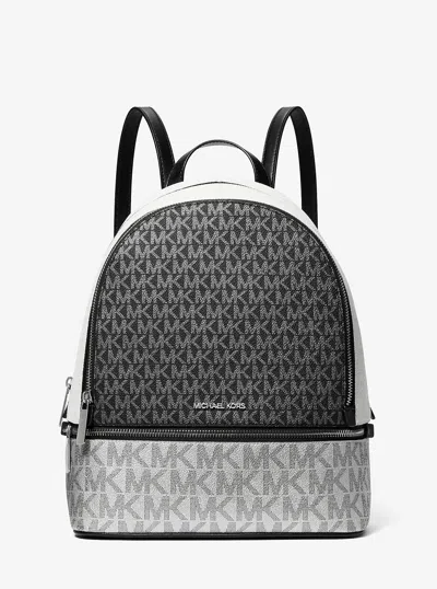 Michael Kors Outlet Rhea Medium Metallic Signature Logo Backpack In Black