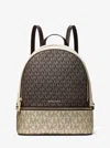 Michael Kors Outlet Rhea Medium Metallic Signature Logo Backpack In Brown