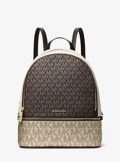 Michael Kors Outlet Rhea Medium Metallic Signature Logo Backpack In Brown
