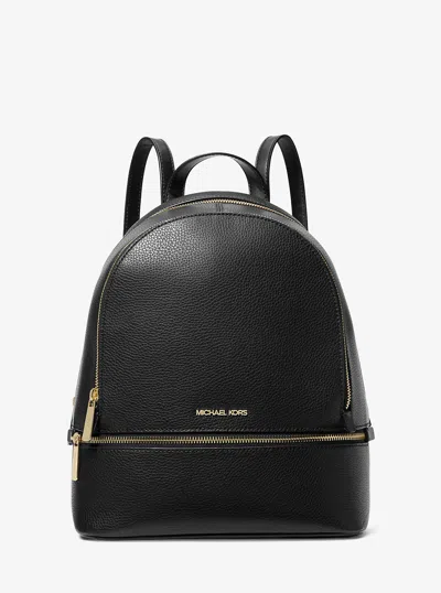 Michael Kors Outlet Rhea Medium Pebbled Leather Backpack In Black