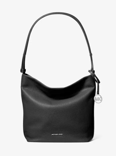 Michael Kors Outlet Roey Medium Pebbled Leather Bucket Messenger Bag In Black