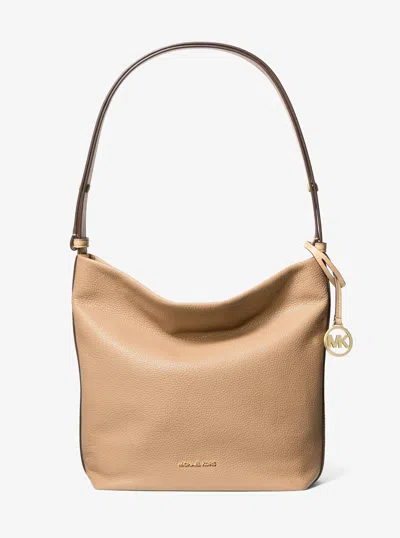 Michael Kors Outlet Roey Medium Pebbled Leather Bucket Messenger Bag In Brown