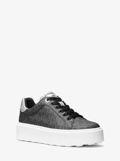 Michael Kors Outlet Romey Metallic Two-tone Signature Logo Platform Sneaker In Black