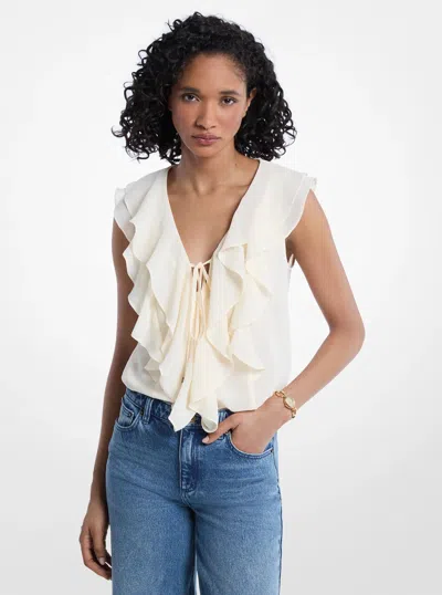 Michael Kors Outlet Ruffled Georgette Blouse In Black