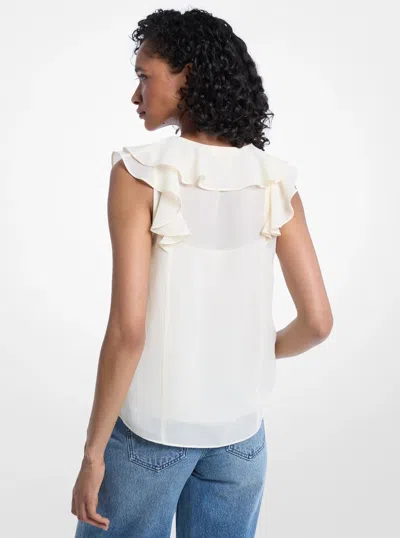 Michael Kors Outlet Ruffled Georgette Blouse In Sand