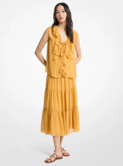 Michael Kors Outlet Ruffled Georgette Blouse In Yellow