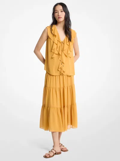 Michael Kors Outlet Ruffled Georgette Blouse In Yellow
