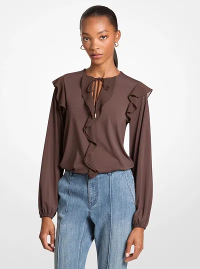 Michael Kors Outlet Ruffled Georgette Long-sleeve Top In Gold
