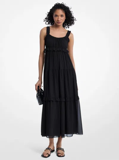 Michael Kors Outlet Ruffled Georgette Maxi Dress In Black