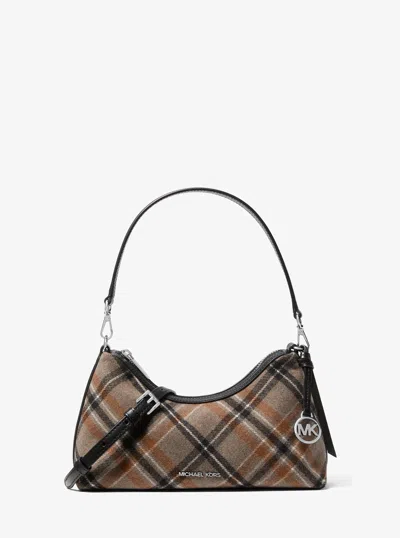 Michael Kors Outlet Sammy Small Plaid Print Wool Blend Convertible Crossbody Bag In Black