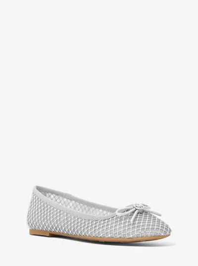Michael Kors Outlet Savannah Embellished Mesh Ballet Flat In Silver