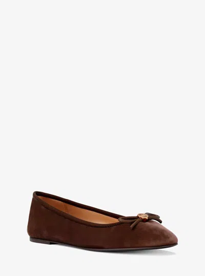 Michael Kors Outlet Savannah Logo Debossed Velvet Ballet Flat In Brown