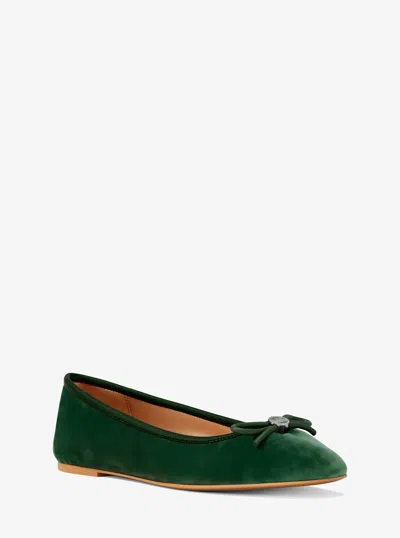 Michael Kors Outlet Savannah Logo Debossed Velvet Ballet Flat In Green