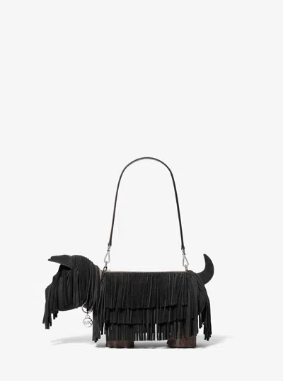 Michael Kors Outlet Scottie Dog Small Suede Shoulder Bag In Black