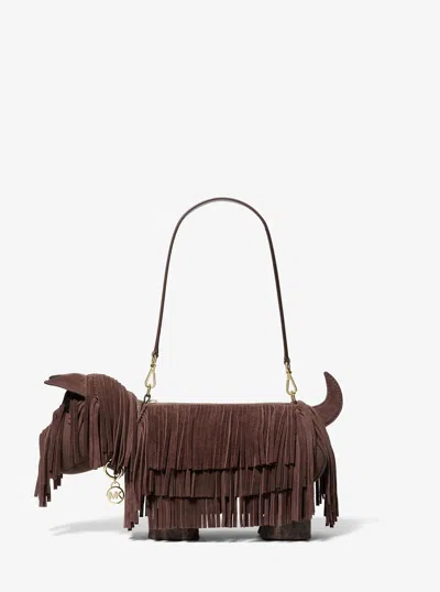 Michael Kors Outlet Scottie Dog Small Suede Shoulder Bag In Brown