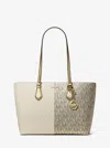 Michael Kors Outlet Sheila Large Metallic Two-tone Signature Logo Tote Bag In Gold