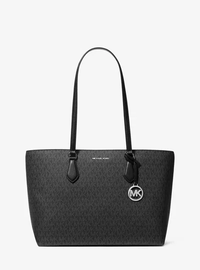 Michael Kors Outlet Sheila Large Signature Logo Tote Bag In Black