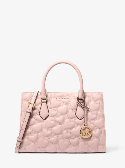 Michael Kors Outlet Sheila Medium Heart Embroidered Satchel In Pink