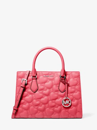 Michael Kors Outlet Sheila Medium Heart Embroidered Satchel In Pink