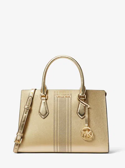 Michael Kors Outlet Sheila Medium Metallic Satchel In Gold