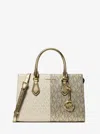Michael Kors Outlet Sheila Medium Two-tone Metallic Signature Logo Satchel In Gold