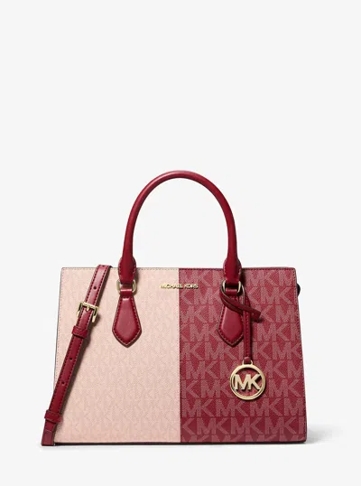 Michael Kors Outlet Sheila Medium Two-tone Metallic Signature Logo Satchel In Pink