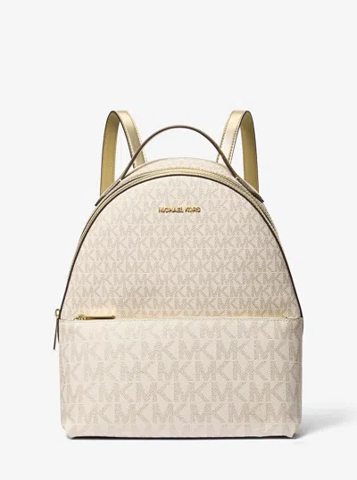Michael Kors Outlet Sheila Medium Two-tone Signature Logo Backpack In Gold