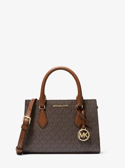 Michael Kors Outlet Sheila Small Signature Logo Satchel In Brown